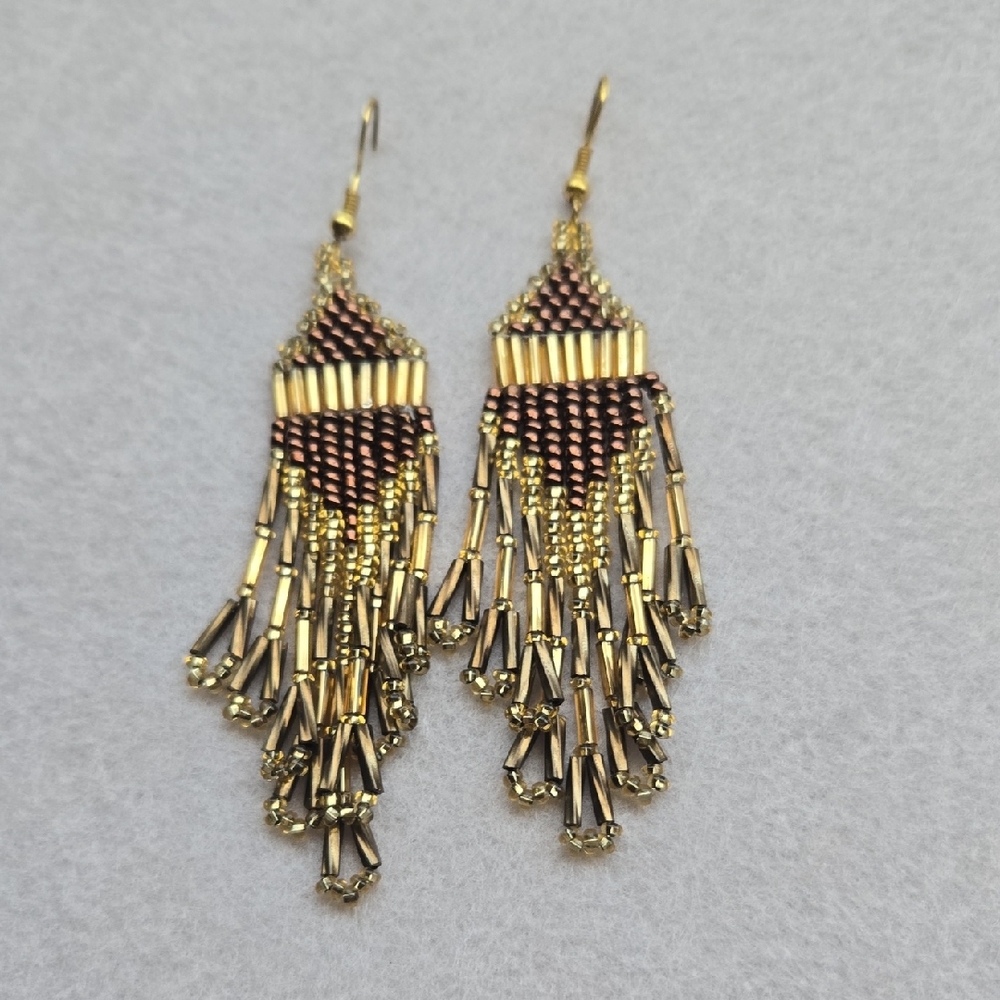 Elegant Gold and Brown Beaded Earrings